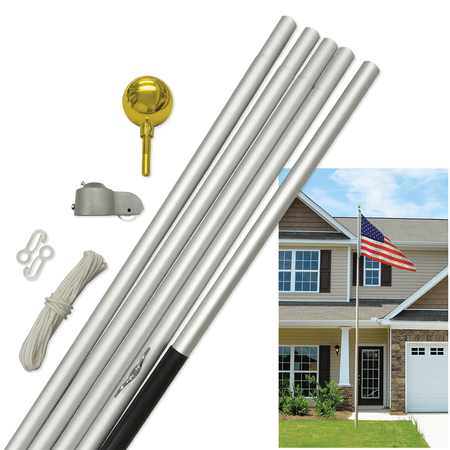 GLOBAL FLAGS UNLIMITED Sectional Flagpole 20' Satin Anodized Silver 204286